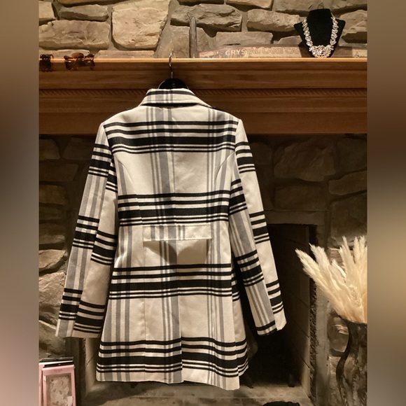 BCX BLACK & WHITE PLAID DOUBLE BREASTED PEACOAT SZ.L - Picture 5 of 16